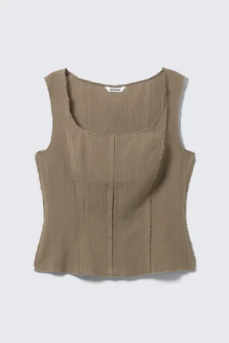 Twill-Korsett-Oberteil mit quadratischem Ausschnitt – Dark Mole