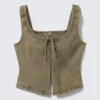 Twill-Korsett-Top mit Rüschenbesatz – Khaki-Grün Twill-Korsett-Top mit Rüschenbesatz – Khaki-Grün