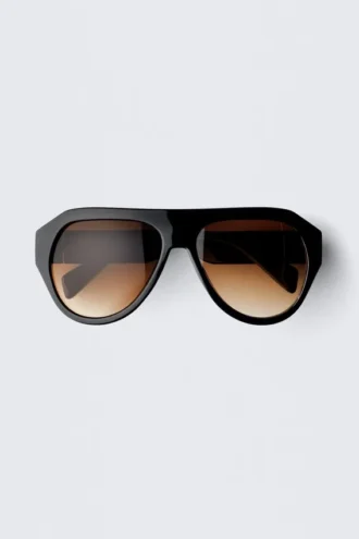 Unisex-Sonnenbrille im Pilotenstil – Schwarz – Braune Gläser