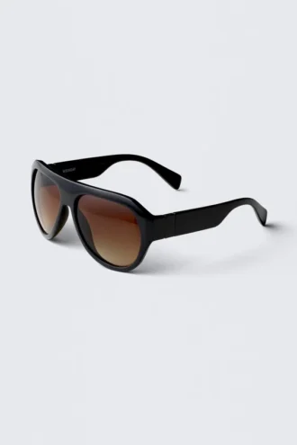 Unisex-Sonnenbrille im Pilotenstil – Schwarz – Braune Gläser