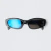 Unisex-Sonnenbrille mit geschwungenem Rahmen – Dunkelgrau – Blaue Gläser Unisex-Sonnenbrille mit geschwungenem Rahmen – Dunkelgrau – Blaue Gläser