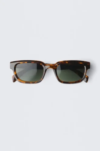 Unisex-Sonnenbrille mit markantem rechteckigem Rahmen – Schildpatt – dunkle Gläser
