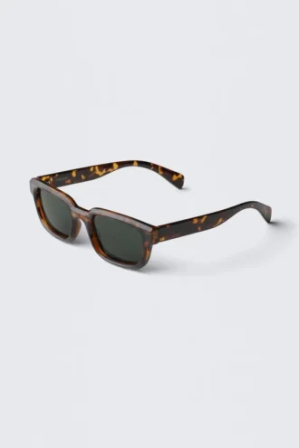 Unisex-Sonnenbrille mit markantem rechteckigem Rahmen – Schildpatt – dunkle Gläser