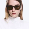 Unisex-Sonnenbrille mit markantem rechteckigem Rahmen – Schwarz – Braune Gläser