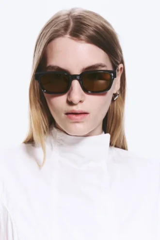 Unisex-Sonnenbrille mit markantem rechteckigem Rahmen – Schwarz – Braune Gläser