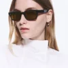Unisex-Sonnenbrille mit markantem rechteckigem Rahmen – Schwarz – Braune Gläser