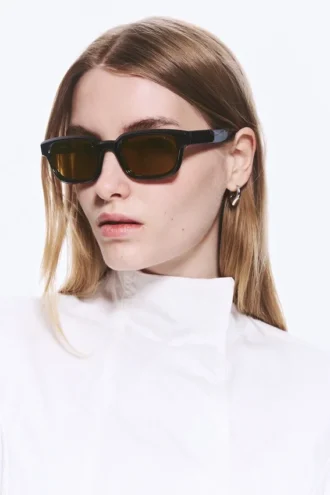 Unisex-Sonnenbrille mit markantem rechteckigem Rahmen – Schwarz – Braune Gläser