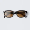 Unisex-Sonnenbrille mit markantem rechteckigem Rahmen – Schwarz – Braune Gläser