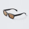 Unisex-Sonnenbrille mit markantem rechteckigem Rahmen – Schwarz – Braune Gläser