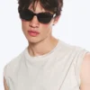Unisex-Sonnenbrille mit markantem rechteckigem Rahmen – Schwarz – Schwarze Gläser