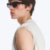 Unisex-Sonnenbrille mit markantem rechteckigem Rahmen – Schwarz – Schwarze Gläser