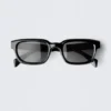 Unisex-Sonnenbrille mit markantem rechteckigem Rahmen – Schwarz – Schwarze Gläser