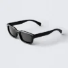 Unisex-Sonnenbrille mit markantem rechteckigem Rahmen – Schwarz – Schwarze Gläser