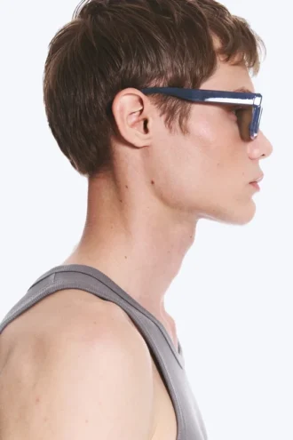 Unisex-Sonnenbrille mit markantem rechteckigem Rahmen – Staubiges Hellgrau