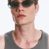 Unisex-Sonnenbrille mit ovalem Metallrahmen – Dunkelgrün Unisex-Sonnenbrille mit ovalem Metallrahmen – Dunkelgrün