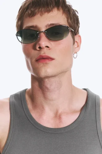 Unisex-Sonnenbrille mit ovalem Metallrahmen – Dunkelgrün