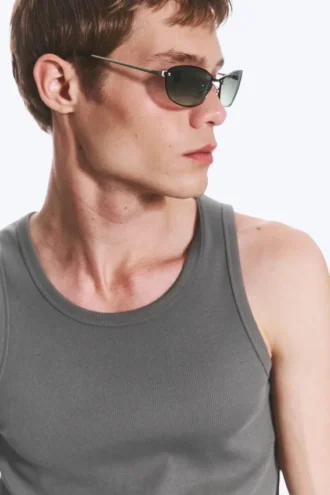 Unisex-Sonnenbrille mit ovalem Metallrahmen – Dunkelgrün