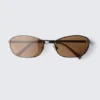 Unisex-Sonnenbrille mit ovalem Metallrahmen – Messing – braune Gläser Unisex-Sonnenbrille mit ovalem Metallrahmen – Messing – braune Gläser