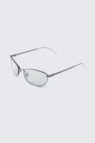 Unisex-Sonnenbrille mit ovalem Metallrahmen – Silber – Blaulichtfiltergläser