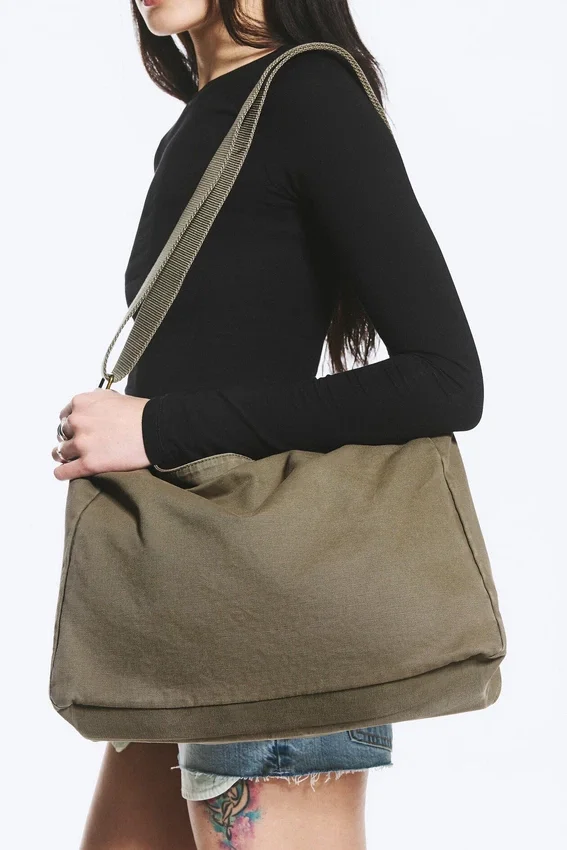 Unisex-Umhängetasche aus Canvas – Khaki-Grün Unisex-Umhängetasche aus Canvas – Khaki-Grün