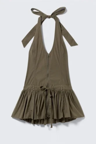 Utility-Mini-Kleid mit Neckholder – Dunkelkhaki