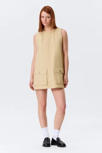 Utility-Mini-Trägerkleid aus Baumwoll-Canvas – Hellgelb