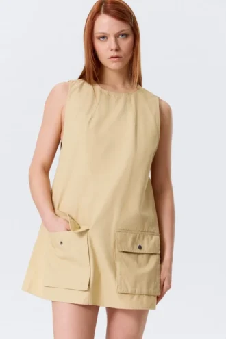 Utility-Mini-Trägerkleid aus Baumwoll-Canvas – Hellgelb