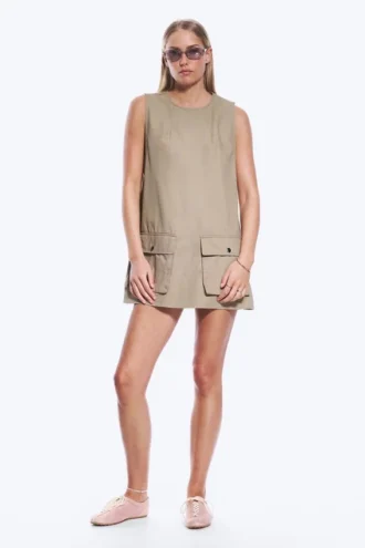 Utility-Minikleid aus Baumwoll-Canvas – Beige
