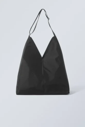 V-förmige Nylon-Umhängetasche – Schwarz