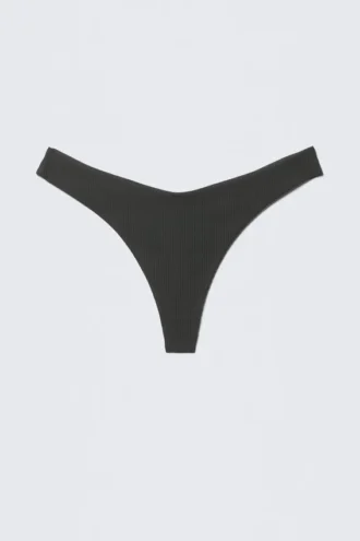V-förmiger gerippter Bikini-String – Dunkelgrau
