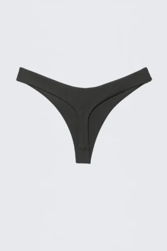 V-förmiger gerippter Bikini-String – Dunkelgrau
