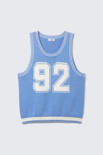Varsity-Strick-Tanktop – Hellblau & Weiß – 92