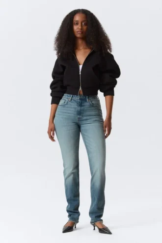 Vega Curve Slim-Fit-Jeans mit hoher Taille – Blue Horses – Mittelblau