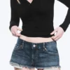 Venus ausgefranste Low-Rise-Jeans-Hotpants – Blue Hymn – Mittelblau Venus ausgefranste Low-Rise-Jeans-Hotpants – Blue Hymn – Mittelblau