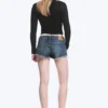 Venus ausgefranste Low-Rise-Jeans-Hotpants – Blue Hymn – Mittelblau Venus ausgefranste Low-Rise-Jeans-Hotpants – Blue Hymn – Mittelblau