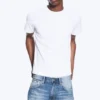 Vorgewaschenes Baumwoll-T-Shirt mit kurzen Ärmeln – Weiß Vorgewaschenes Baumwoll-T-Shirt mit kurzen Ärmeln – Weiß