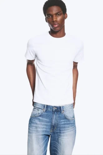 Vorgewaschenes Baumwoll-T-Shirt mit kurzen Ärmeln – Weiß