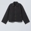 Washed Cotton Canvas Zip-Up Jacket – Washed Black