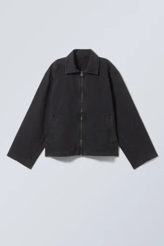 Washed Cotton Canvas Zip-Up Jacket – Washed Black Washed Cotton Canvas Zip-Up Jacket – Washed Black