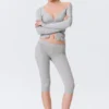 Weiche Capri-Leggings mit mittlerer Leibhöhe – Grau meliert Weiche Capri-Leggings mit mittlerer Leibhöhe – Grau meliert