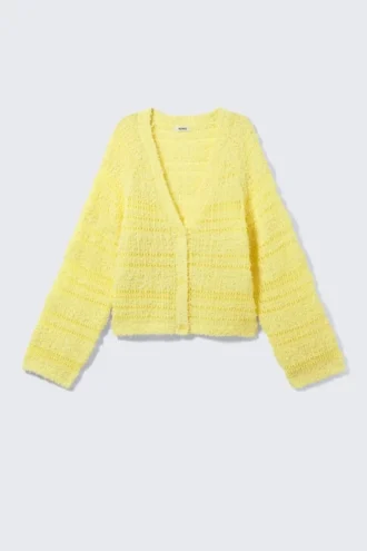 Weiche, einreihige Strickjacke – Hellgelb