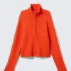 Weiche, eng anliegende Strickjacke mit Reißverschluss – Leuchtendes Orange Weiche, eng anliegende Strickjacke mit Reißverschluss – Leuchtendes Orange