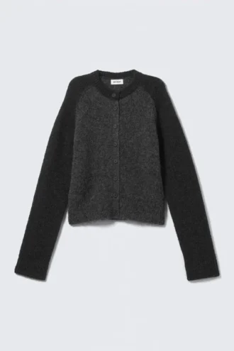 Weiche, schmal geschnittene Strickjacke aus Wollmischung – Dunkelgrau meliert