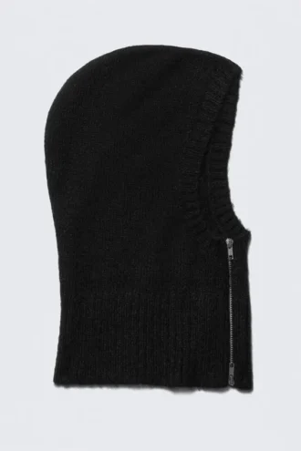 Weiche Strickkapuzenjacke mit Reißverschluss – Schwarz
