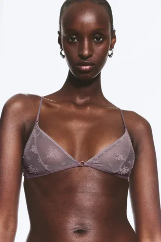 Weicher Triangel-BH aus Spitze – Dusty Lilac