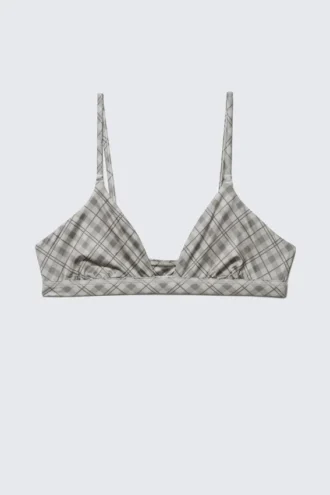 Weicher Triangel-Bralette – Kariert, Greige