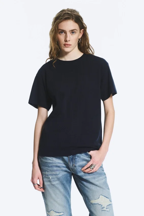 Weiches Baumwoll-T-Shirt in Regular-Passform – Dunkelblau Weiches Baumwoll-T-Shirt in Regular-Passform – Dunkelblau