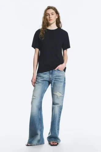 Weiches Baumwoll-T-Shirt in Regular-Passform – Dunkelblau