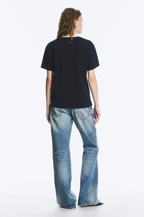 Weiches Baumwoll-T-Shirt in Regular-Passform – Dunkelblau Weiches Baumwoll-T-Shirt in Regular-Passform – Dunkelblau