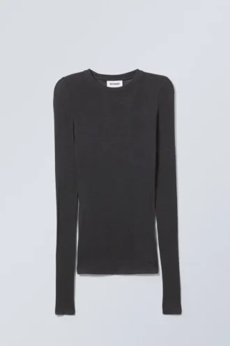 Weiches, transparentes Langarmshirt – Dunkelgrau